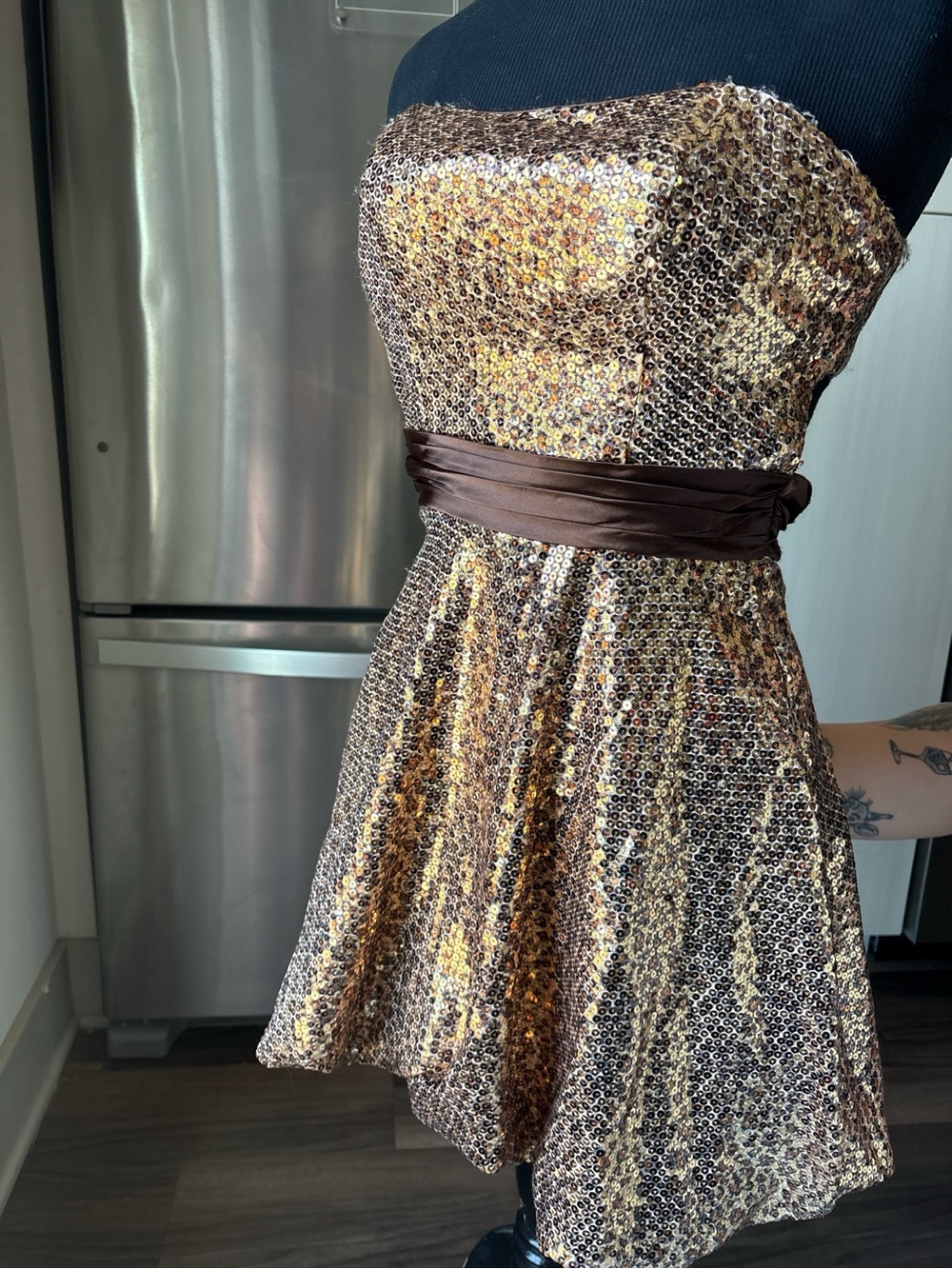 Pretty Maids Gold Sequin Strapless Party Dress